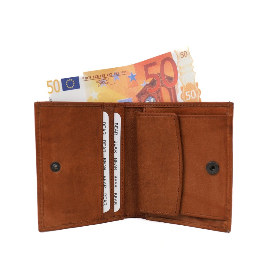Bear Design Billfolds | Billfold Met Drukknoop 'Noud' Cognac