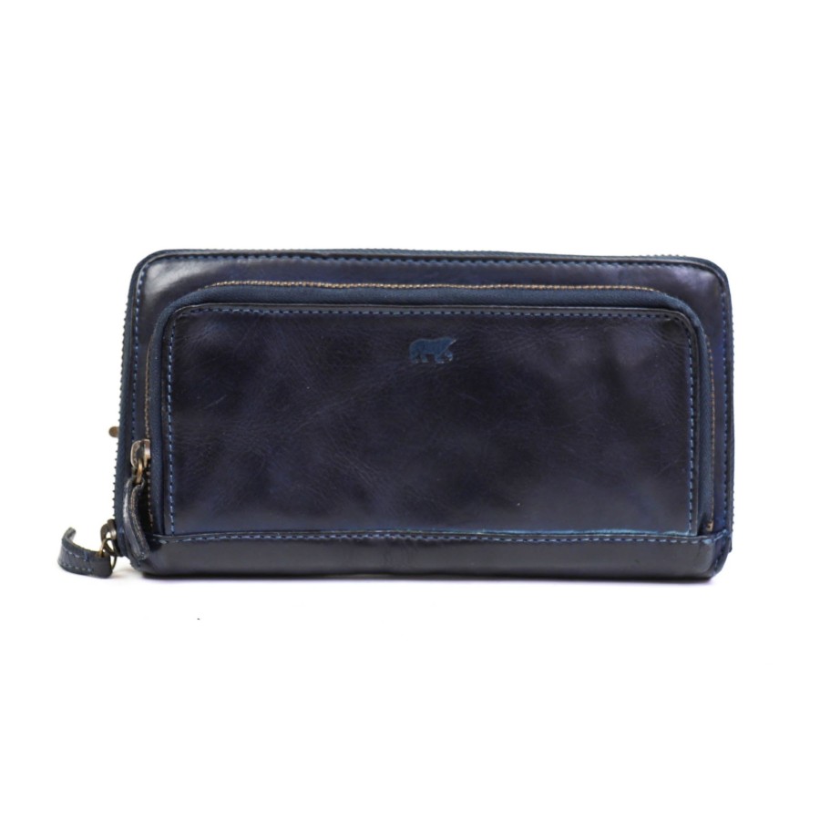 Bear Design Grote Portemonnees | Ritsportemonnee 'Isa' Donkerblauw - Cl14851