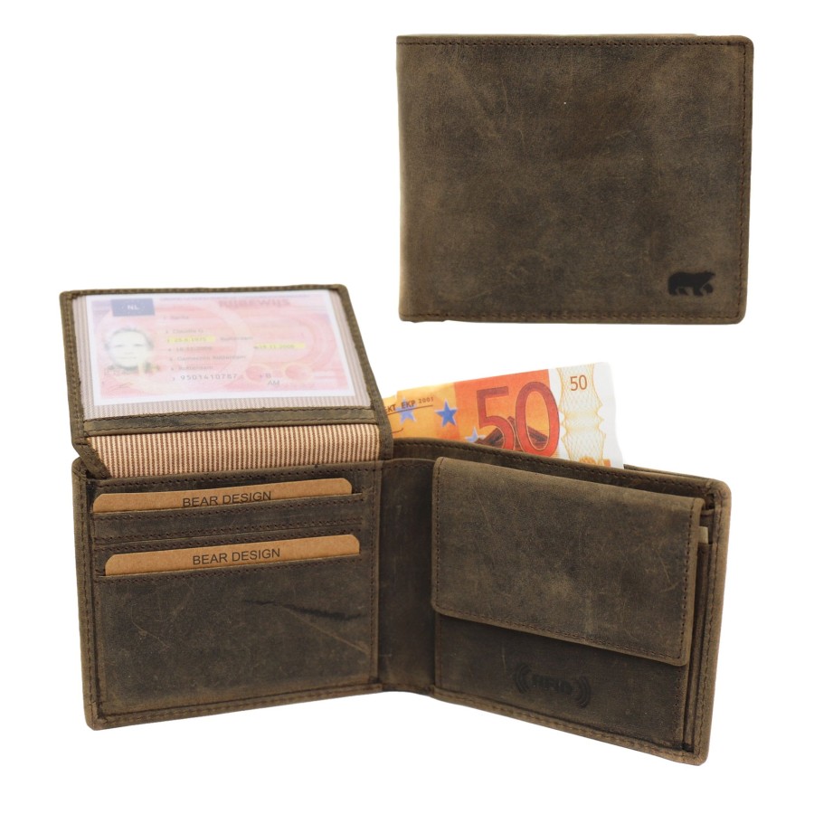 Bear Design Middelmaat Portemonnees | Billfold 'Max' Bruin