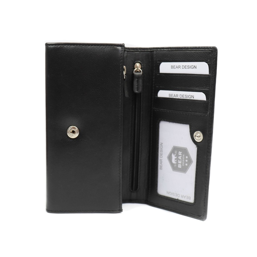 Bear Design Middelmaat Portemonnees | Damesportemonnee Overslag 'Noor' Zwart Rfid Zwart (Fr)