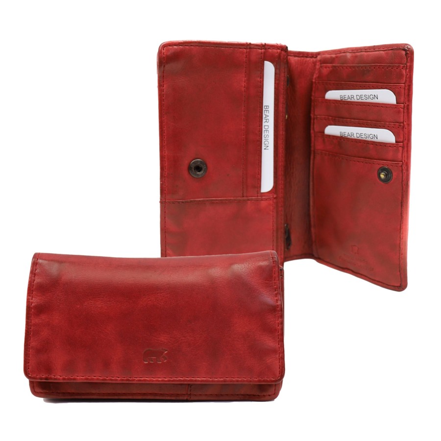 Bear Design Middelmaat Portemonnees | Overslag Portemonnee 'Emma' Cl 782 Rfid Rood