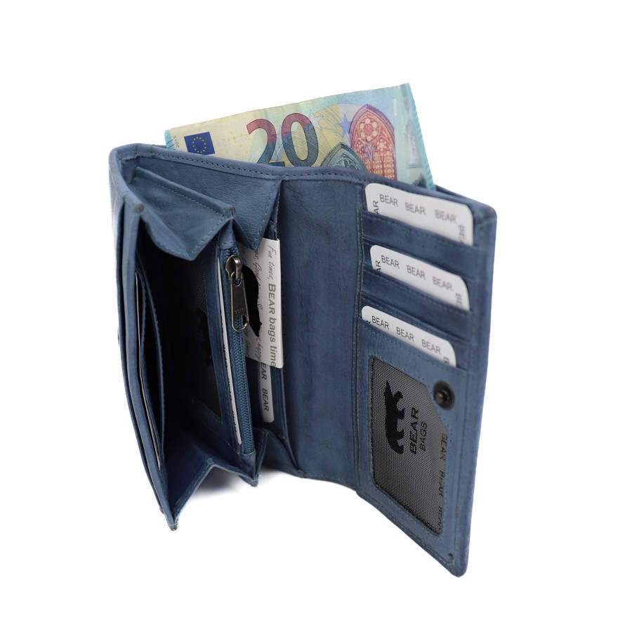 Bear Design Middelmaat Portemonnees | Overslag Portemonnee 'Sweety' Elemental Blue