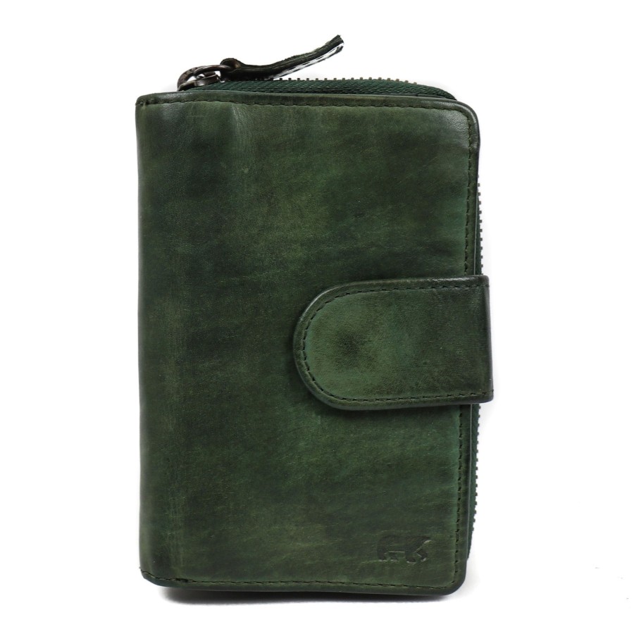 Bear Design Middelmaat Portemonnees | Ritsportemonnee 'Loet' Olijf Cl 13550 Groen