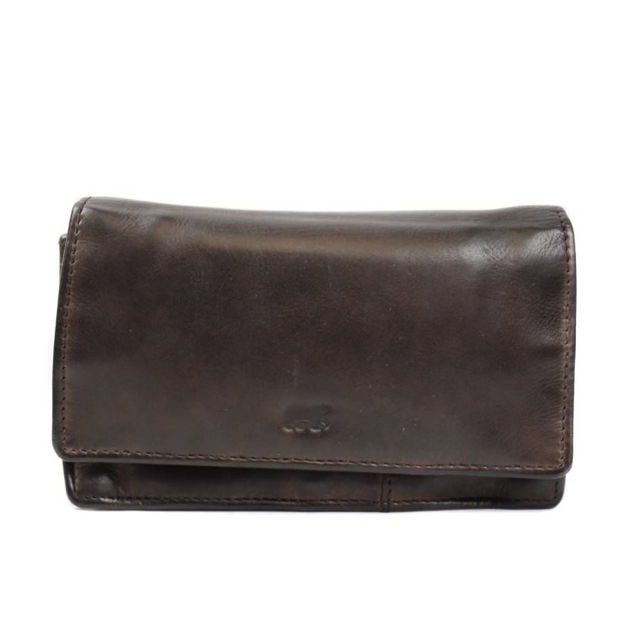 Bear Design Middelmaat Portemonnees | Overslag Portemonnee 'Emma' Cl 782 Rfid Donkerbruin