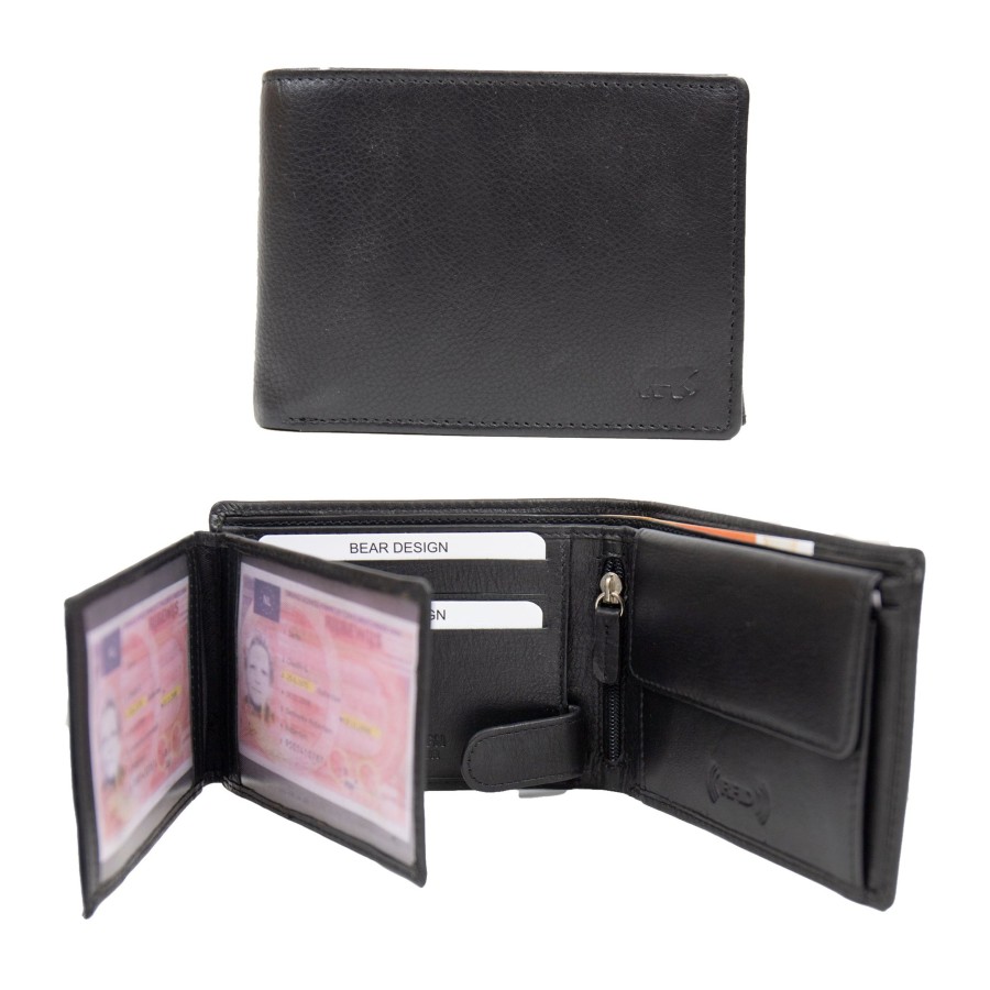 Bear Design Billfolds | Billfold 'Jan' Zwart Zwart (Fr)