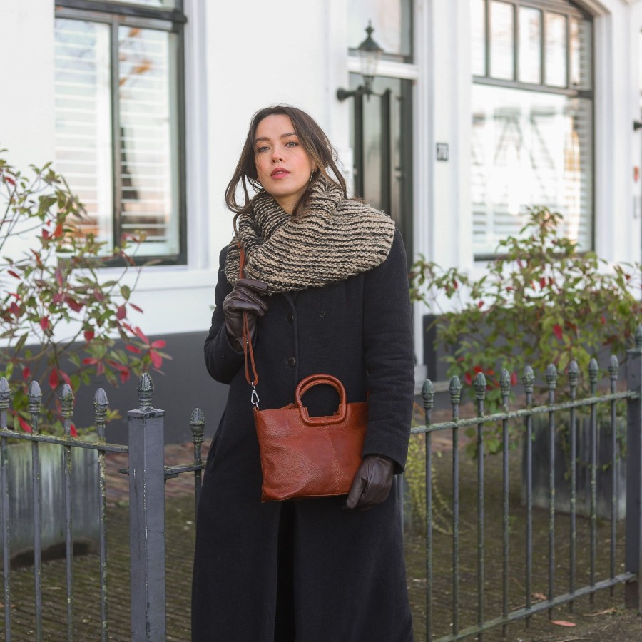 Bear Design Middelmaat Handtassen | Hand-/Schoudertasje 'Jasmijn' M Cognac