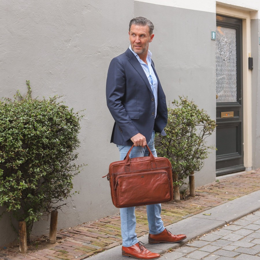 Bear Design Laptoptassen T/M 17,3 Inch | Grote Laptoptas 'Viktor' Cognac