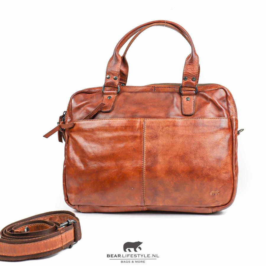 Bear Design Laptoptassen T/M 14 Inch | Laptoptas 'Teun' Cl 41022 Cognac