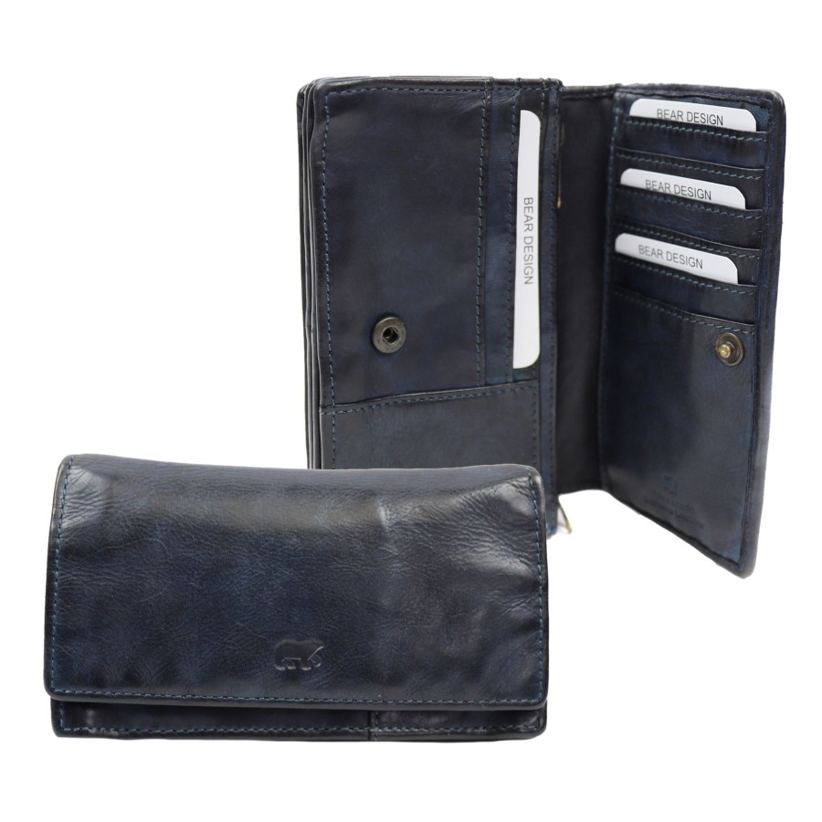 Bear Design Middelmaat Portemonnees | Overslag Portemonnee 'Emma' Cl 782 Rfid Donkerblauw