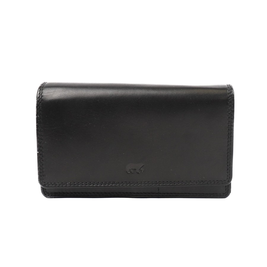 Bear Design Middelmaat Portemonnees | Overslag Portemonnee 'Emma' Zwart Zwart (M)