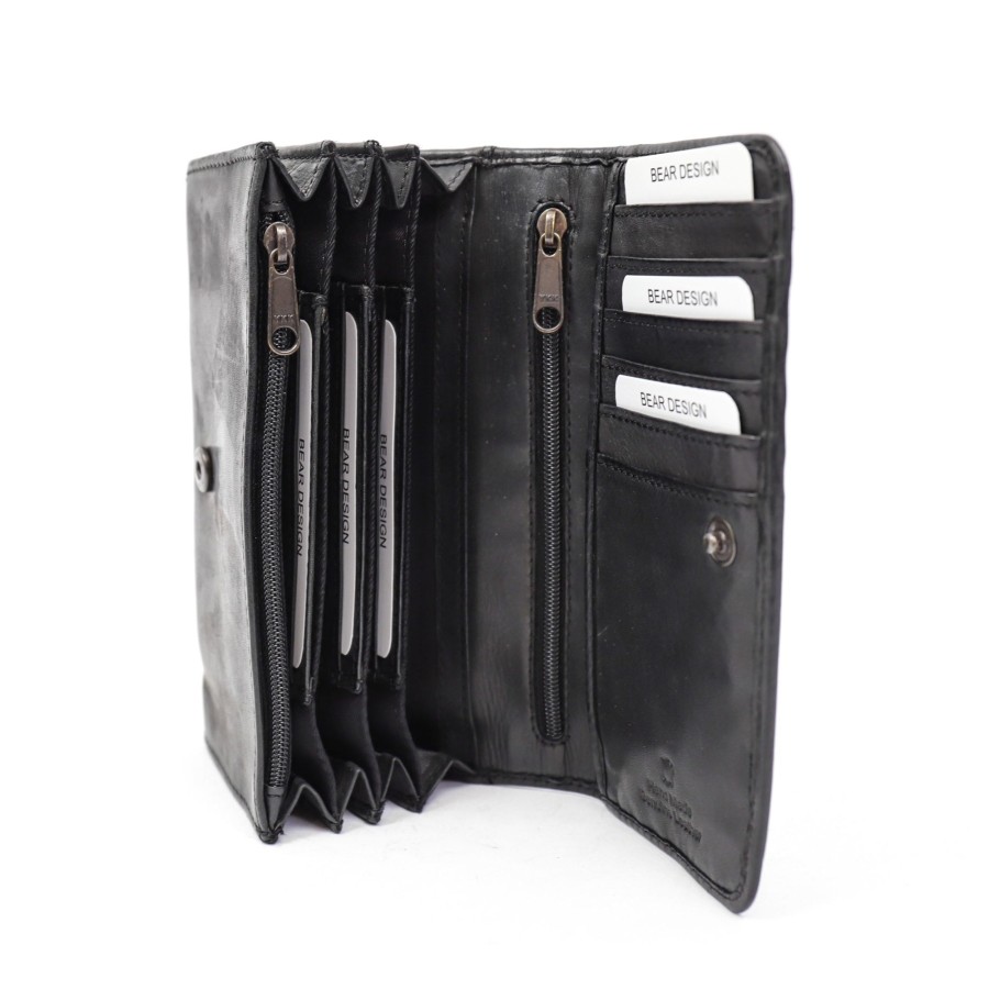 Bear Design Middelmaat Portemonnees | Overslag Portemonnee 'Noor' Zwart - Cl 9918 Zwart (Cl)