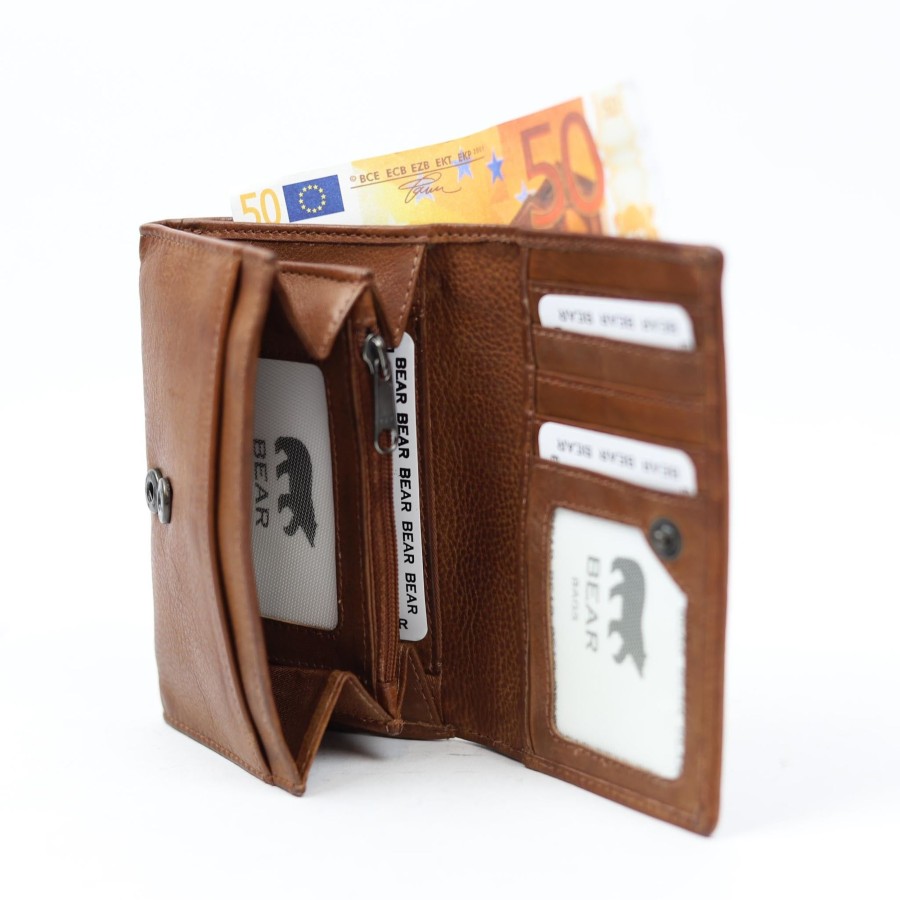 Bear Design Middelmaat Portemonnees | Overslag Portemonnee 'Sweety' Cp 5066 Cognac
