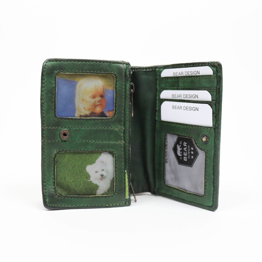 Bear Design Middelmaat Portemonnees | Overslag Portemonnee 'Nina' Cl 16212 Groen