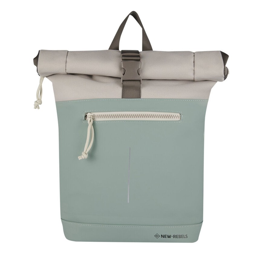 New Rebels Laptoptassen T/M 15,6 Inch | Waterafstotende Rugzak 'Mart' Salie 16L Groen/Beige