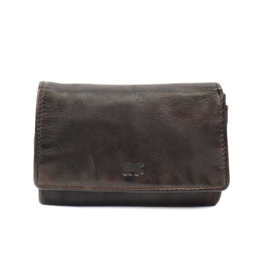Bear Design Middelmaat Portemonnees | Overslag Portemonnee 'Flappie' Cl 15572 Donkerbruin