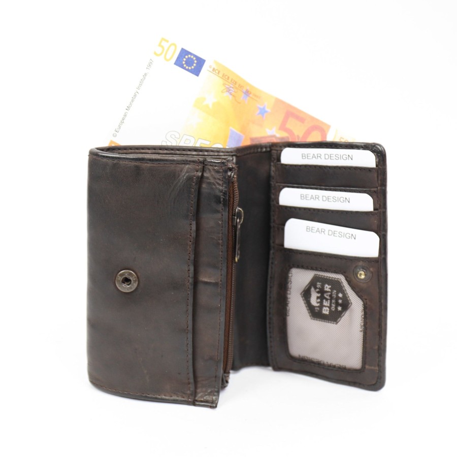 Bear Design Middelmaat Portemonnees | Overslag Portemonnee 'Flappie' Cl 15572 Donkerbruin