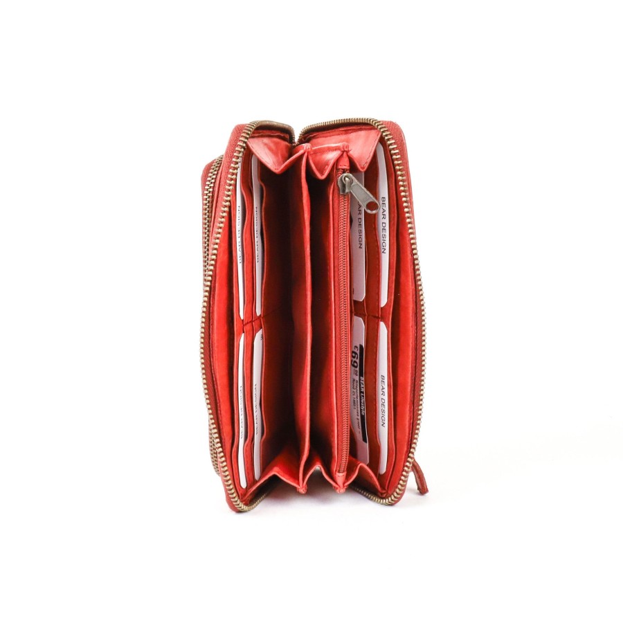 Bear Design Grote Portemonnees | Ritsportemonnee 'Isa' Cl 14851 Rood