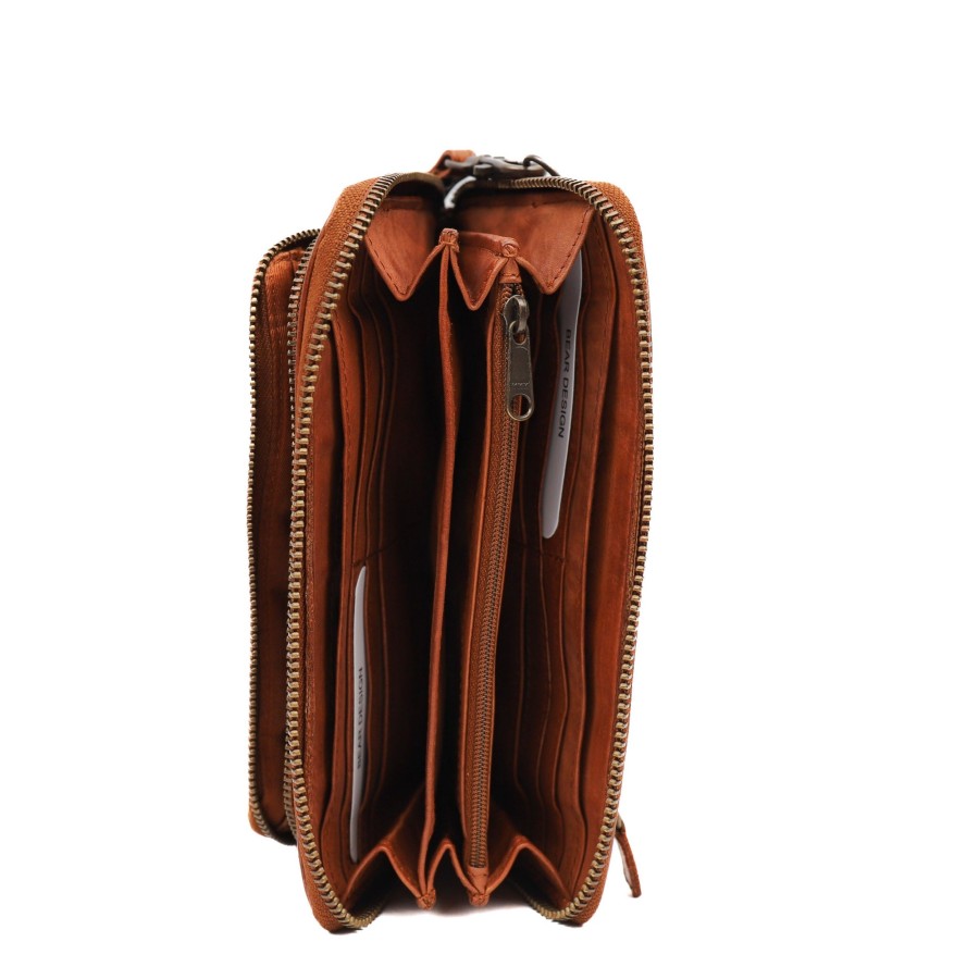 Bear Design Grote Portemonnees | Ritsportemonnee 'Isa' Cl 14851 Cognac