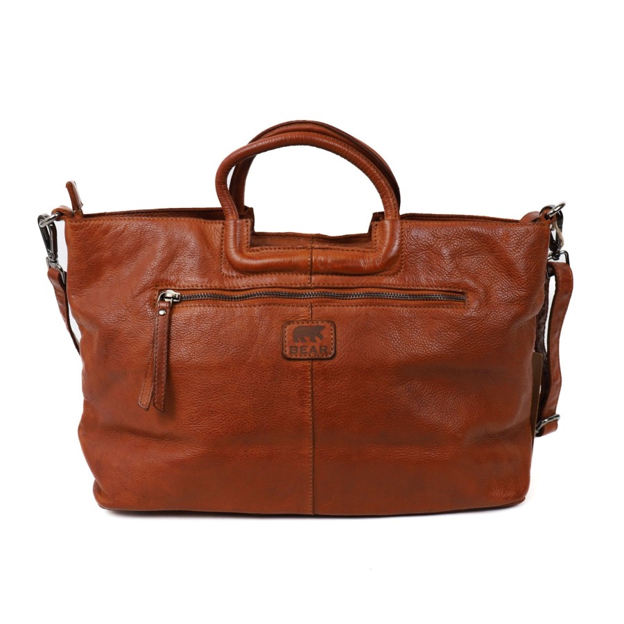Bear Design Middelmaat Handtassen | Hand-/Schoudertas 'Jasmijn' L Cognac