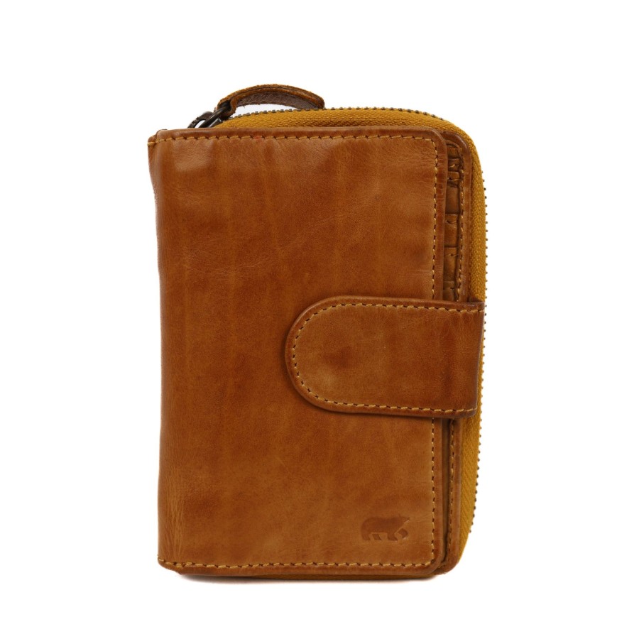 Bear Design Middelmaat Portemonnees | Ritsportemonnee 'Loet' Oker Cl 13550 Geel