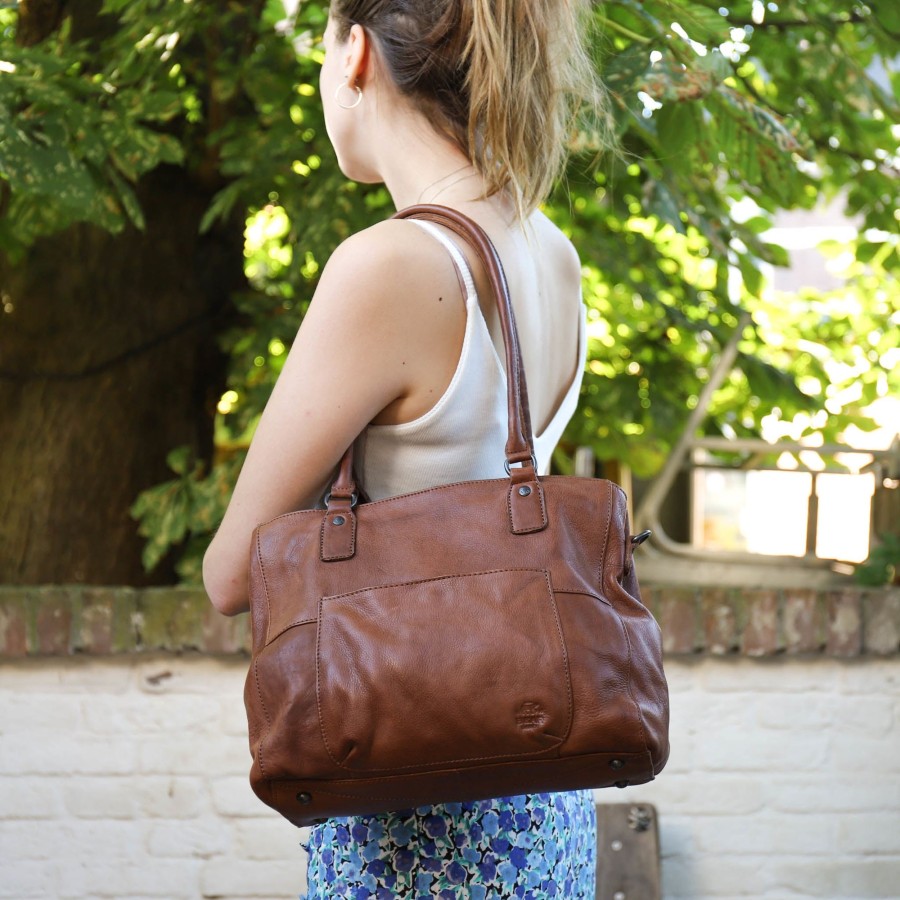 Bear Design Grote Handtassen | Hand-/Schoudertas 'Ankie' Cognac