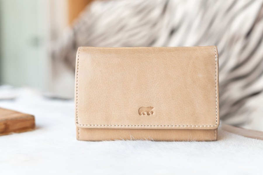 Bear Design Middelmaat Portemonnees | Overslag Portemonnee 'Flappie' Cl 15572 Beige