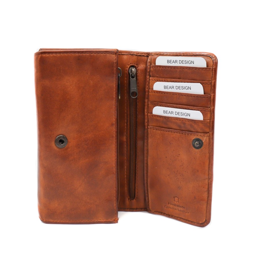 Bear Design Middelmaat Portemonnees | Overslag Portemonnee 'Noor' Cl 9918 Cognac