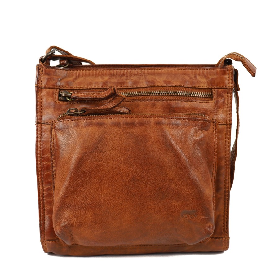 Bear Design Middelmaat Schoudertassen | Schoudertasje 'Davita' Cognac