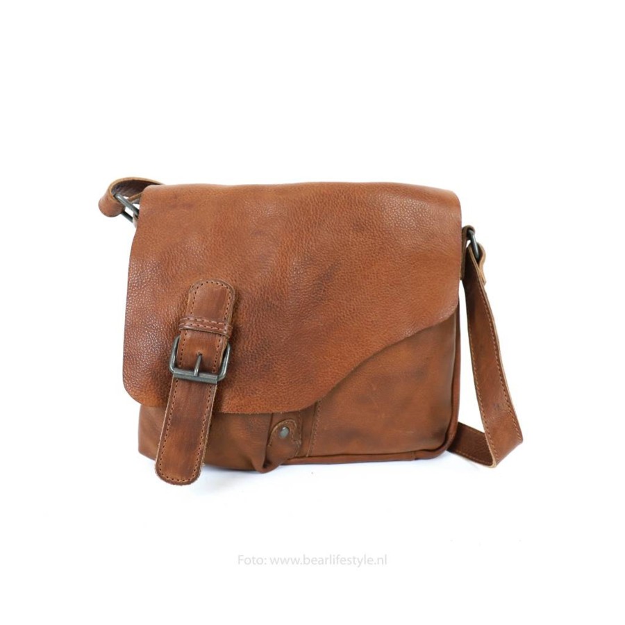Bear Design Middelmaat Schoudertassen | Schoudertas 'Lauro' Cognac
