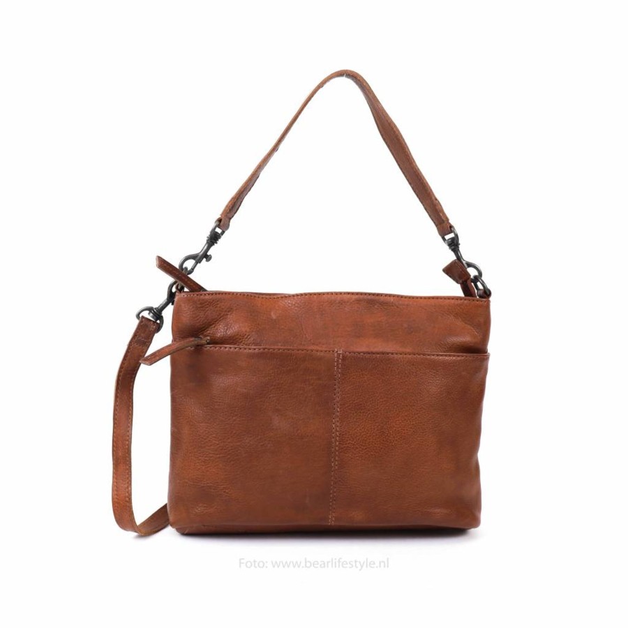 Bear Design Middelmaat Handtassen | Hand-/Schoudertas 'Angelica' Cognac