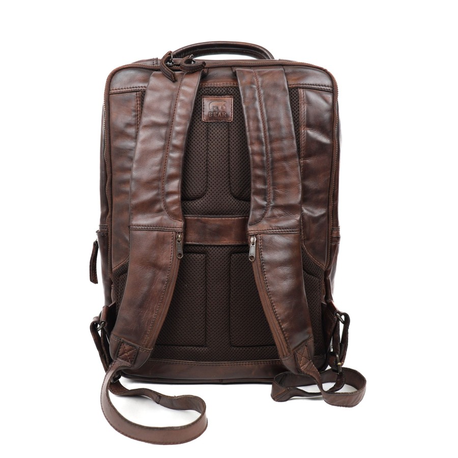 Bear Design Laptoptassen T/M 15,6 Inch | Laptop Rugzak 'Jayden' L Donker Bruin