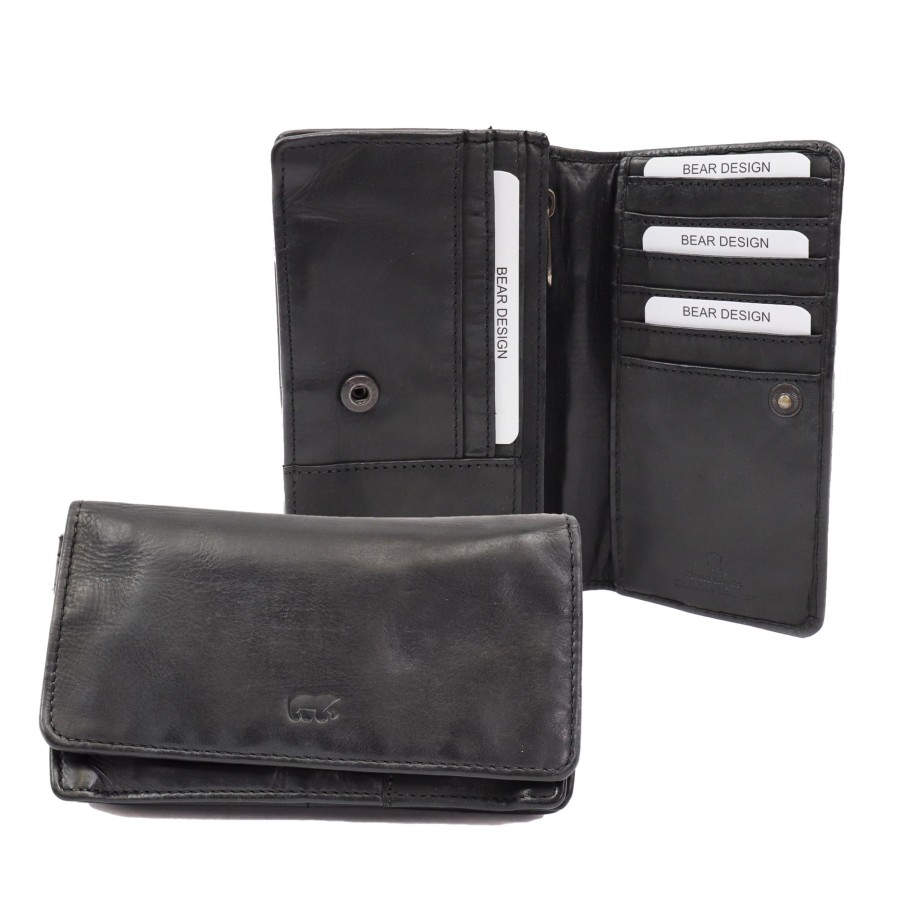Bear Design Middelmaat Portemonnees | Overslag Portemonnee 'Emma' Zwart - Cl 782 Rfid Zwart (Cl)