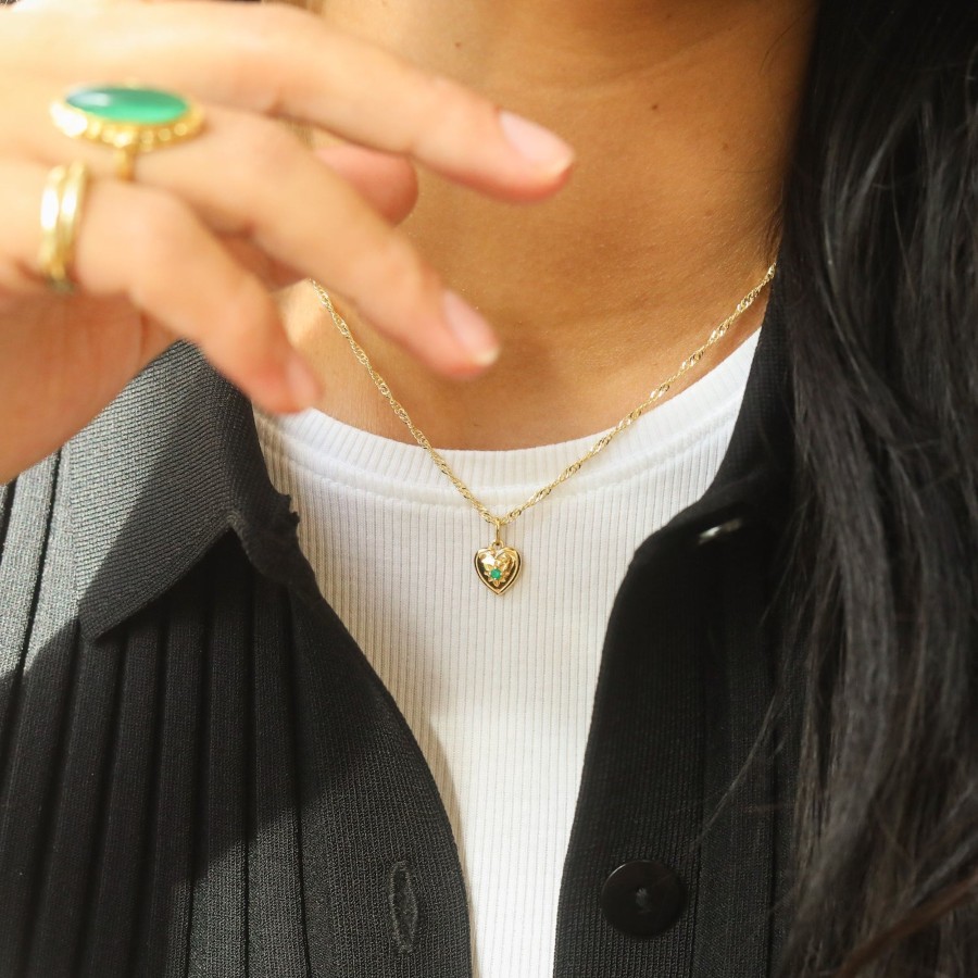 Josephina Jewelry Kettingen | Hart Ketting Met Groene Onyx | Gold Plated
