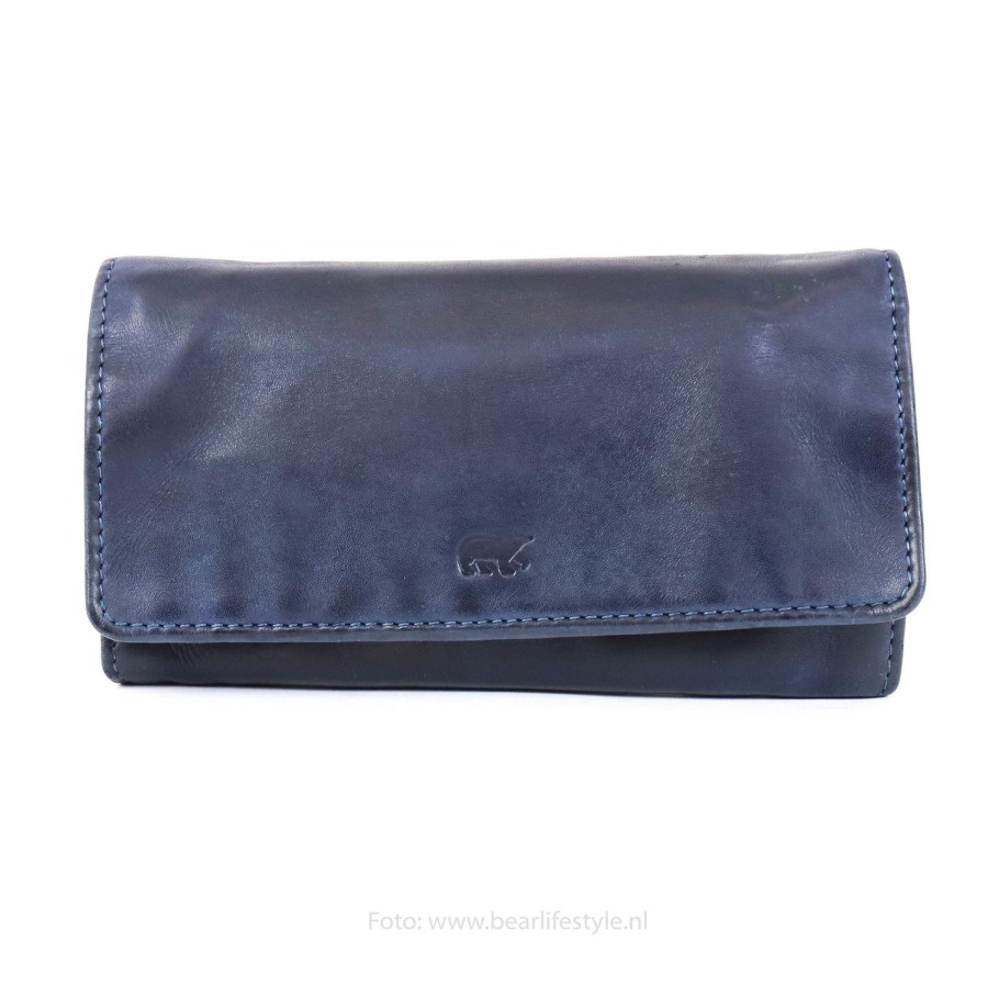 Bear Design Middelmaat Portemonnees | Overslag Portemonnee 'Noor' Blauw - Cl 9918 Donkerblauw