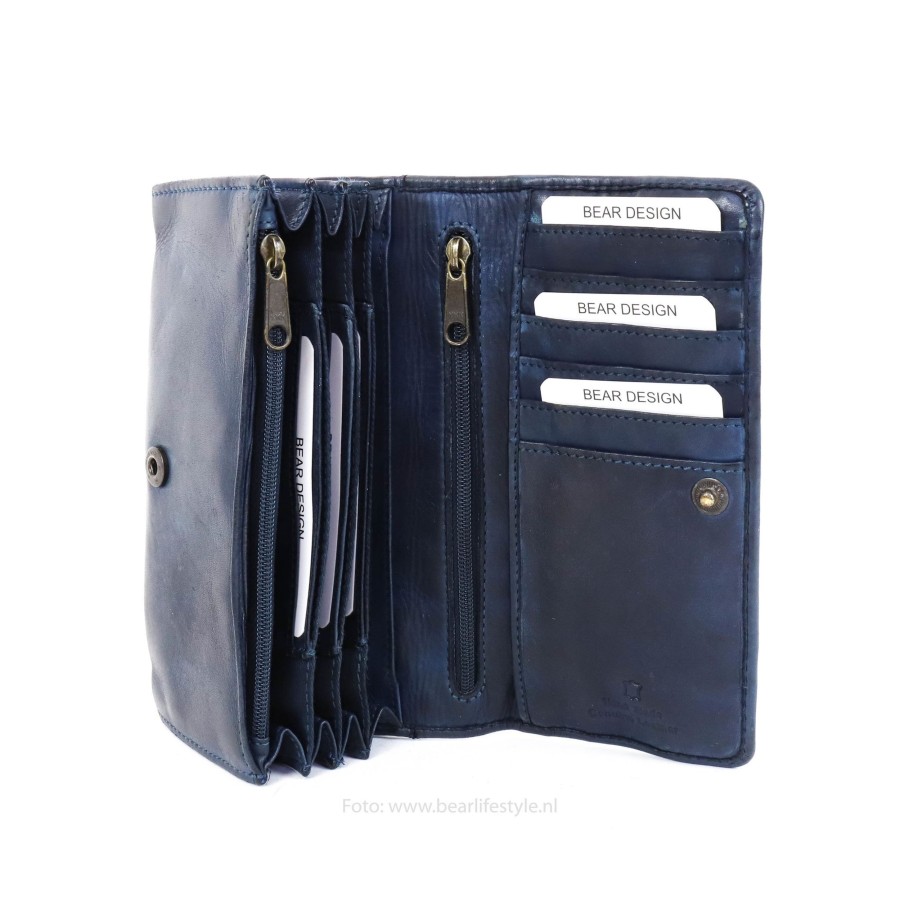 Bear Design Middelmaat Portemonnees | Overslag Portemonnee 'Noor' Blauw - Cl 9918 Donkerblauw