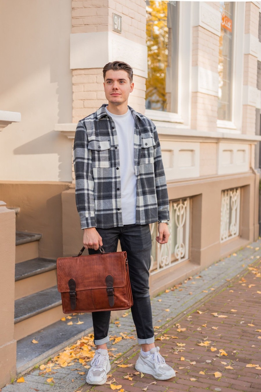 Bear Design Laptoptassen T/M 15,6 Inch | Aktetas 'Guus' Cognac & Donkerbruin Cognac/Donkerbruin