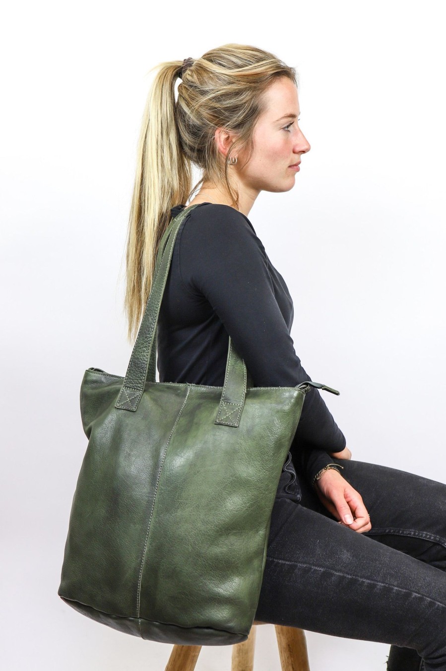 Bear Design Grote Shoppers | Shopper 'Juul' Cp 2087 Groen