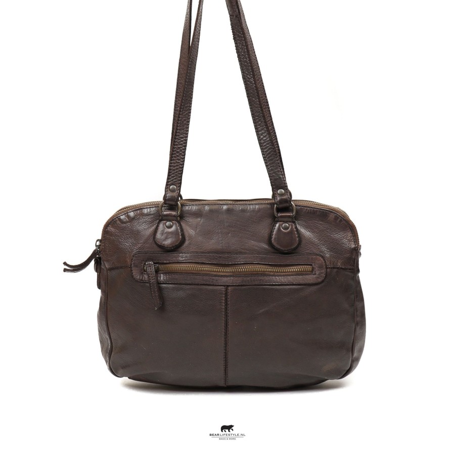 Bear Design Middelmaat Handtassen | Hand-/Schoudertas 'Lieke' Donkerbruin