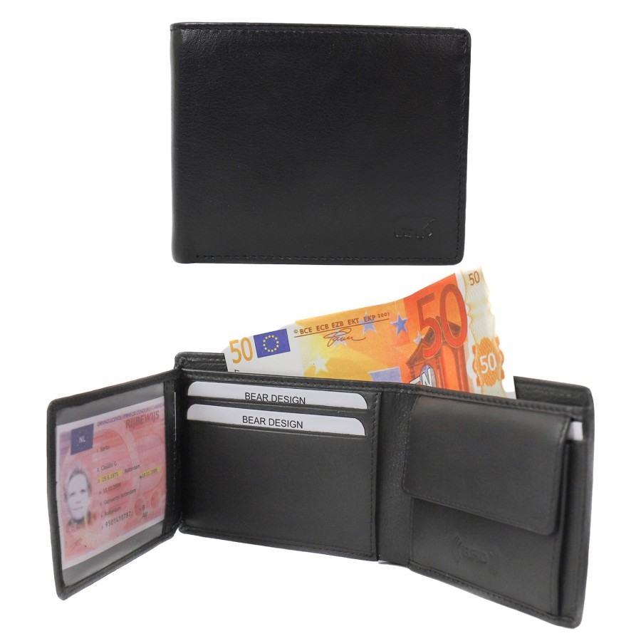 Bear Design Billfolds | Billfold 'Tom' Zwart Zwart (Fr)