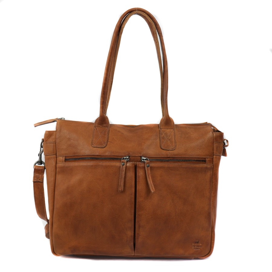 Bear Design Laptoptassen T/M 15,6 Inch | Hand-/Schoudertas 'Binni' Cognac