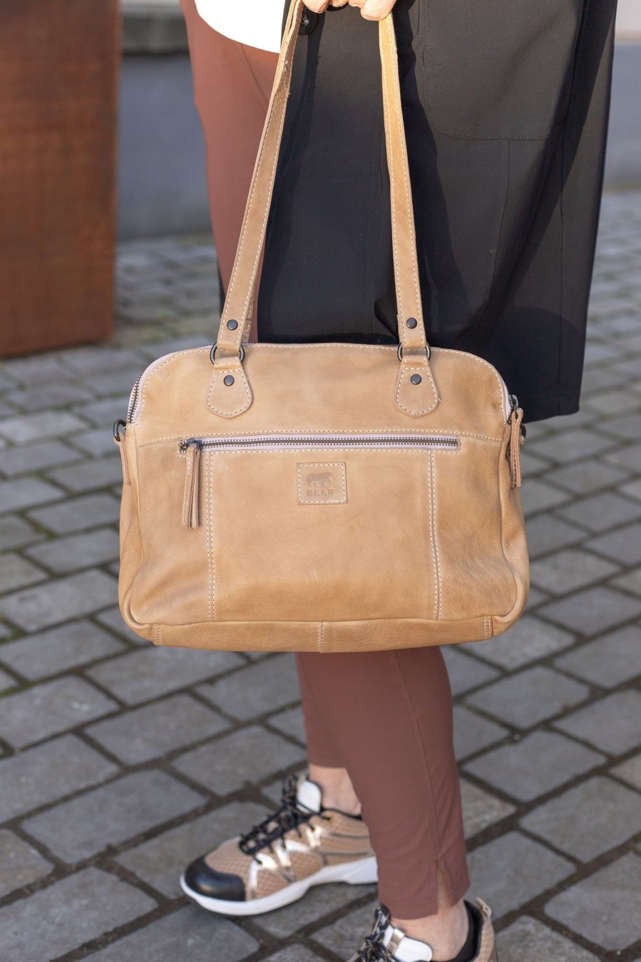 Bear Design Middelmaat Handtassen | Hand-/Schoudertas 'Lieke' Beige