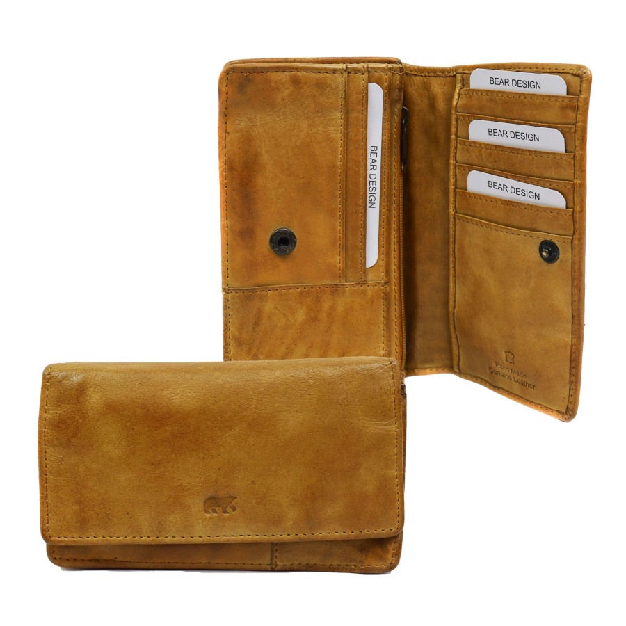 Bear Design Middelmaat Portemonnees | Overslag Portemonnee 'Emma' Oker Cl 782 Geel